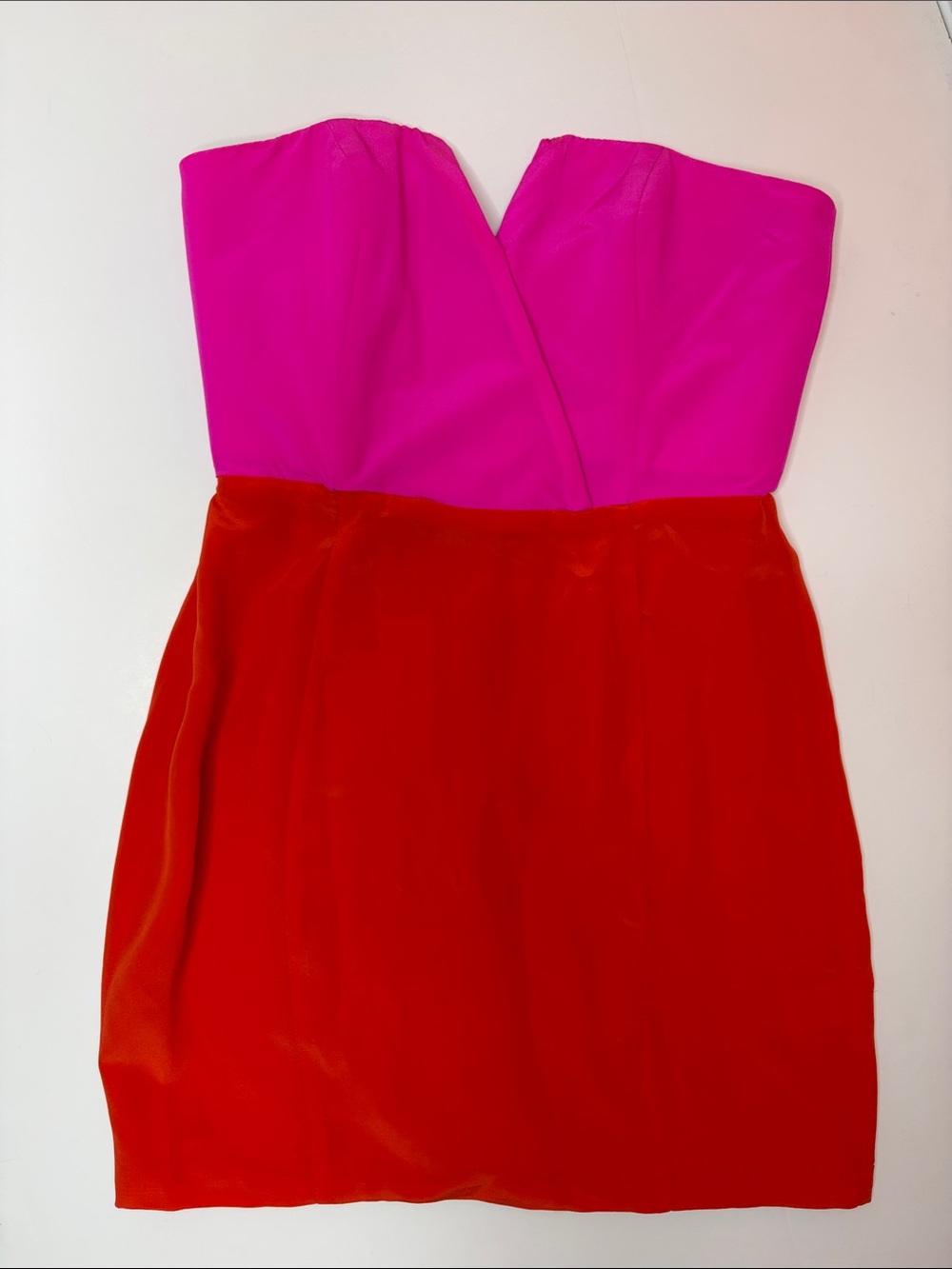 Naven 100% Silk Colorblock Strapless Cocktail Dress Pink Orange S